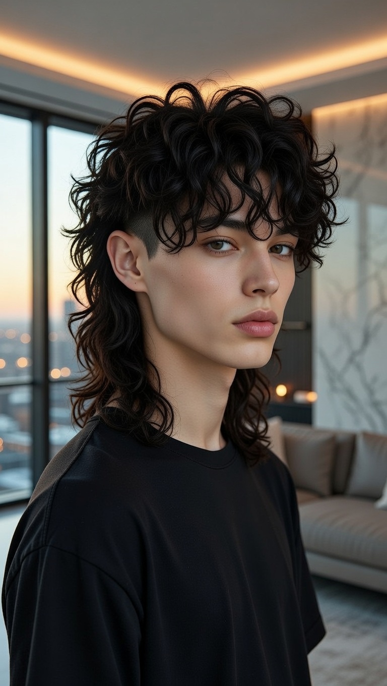 Curly mullet haircut
